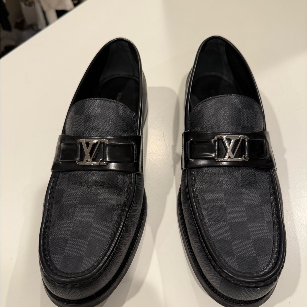 Louis Vuitton Black Slip-On Loafers with Metallic Embellishment